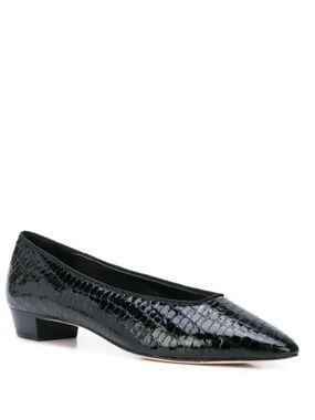 Loeffler Randall Simone Black Croc-Embossed Pointed Toe Flat